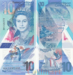 Бона. Восточно-карибские государства 10 долларов 2019 год. Елизавета II. (Пресс)